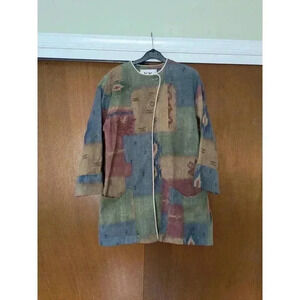 Vintage Aztec Southwestern Canvas Long Jacket Women's Small